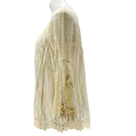 Soft Surroundings Romantique Tunic Crochet Bell Sleeve Aged Yellow Lace Top M - Picture 3 of 8
